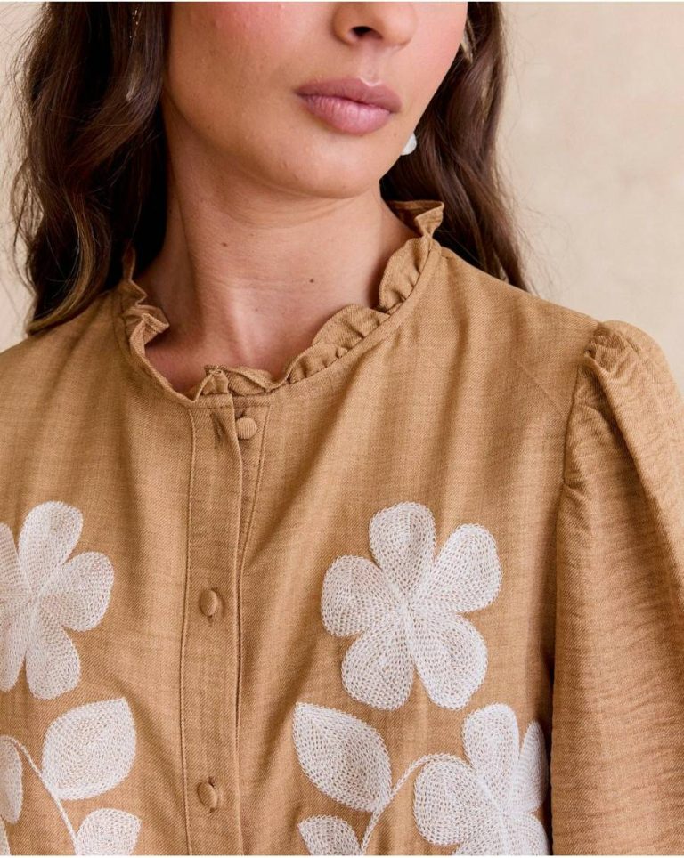 Ciela Embroidered Shirt Polín Et Moi Women Camel Blouses And Shirts - Image 4