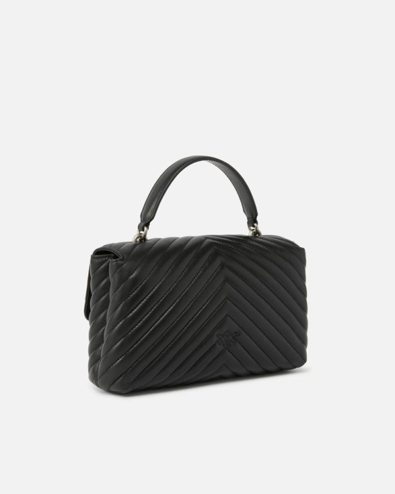 Classic Lady Love Bag Puff Chevron Crossbody Bags Black-Old Silver Pinko - Image 2