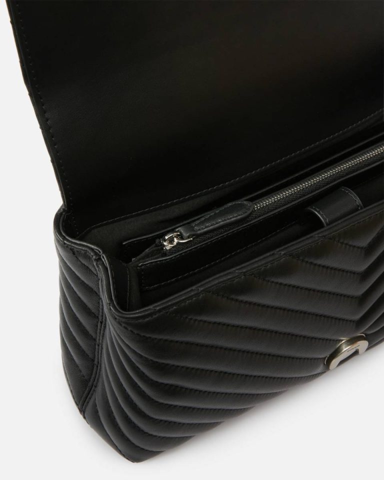 Classic Lady Love Bag Puff Chevron Crossbody Bags Black-Old Silver Pinko - Image 4