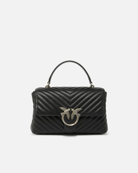 Classic Lady Love Bag Puff Chevron Crossbody Bags Black-Old Silver Pinko