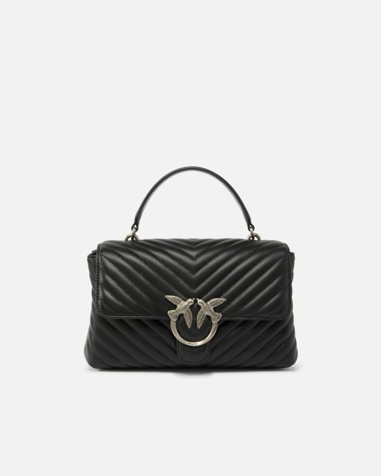 Classic Lady Love Bag Puff Chevron Crossbody Bags Black-Old Silver Pinko