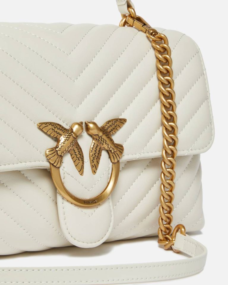 Classic Lady Love Bag Puff Chevron Crossbody Bags White+White-Antique Gold Pinko - Image 3