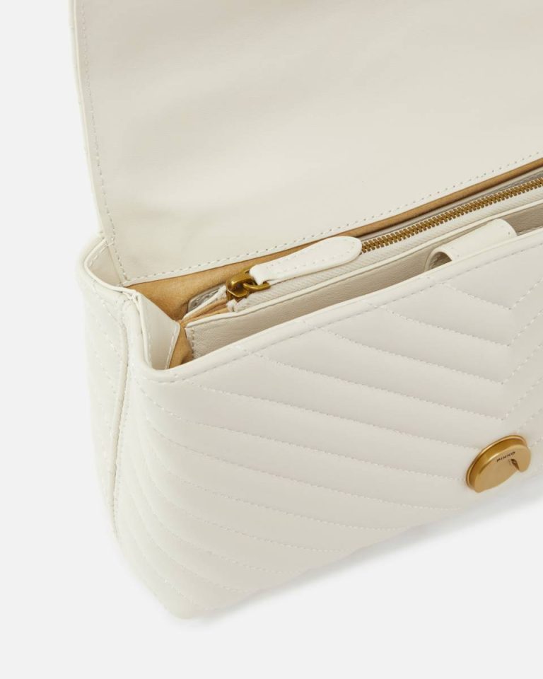 Classic Lady Love Bag Puff Chevron Crossbody Bags White+White-Antique Gold Pinko - Image 4