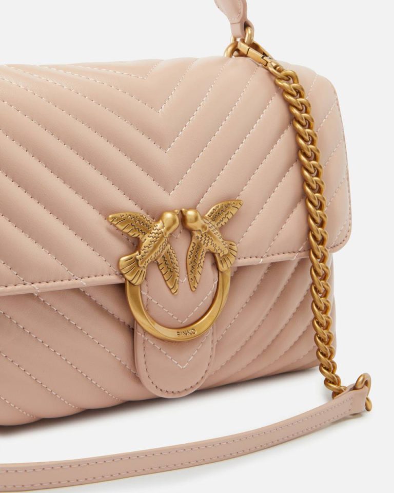 Classic Lady Love Bag Puff Chevron Pinko Handbags Pink/Dusty Pink-Antique Gold - Image 3
