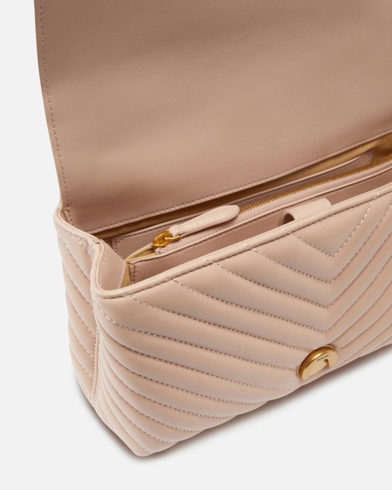 Classic Lady Love Bag Puff Chevron Pinko Handbags Pink/Dusty Pink-Antique Gold - Image 4