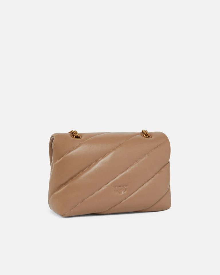 Classic Love Bag Puff Maxi Quilt Shoulder Bags Pinko Ginger Biscuit-Antique Gold - Image 2