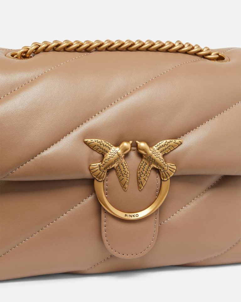 Classic Love Bag Puff Maxi Quilt Shoulder Bags Pinko Ginger Biscuit-Antique Gold - Image 3