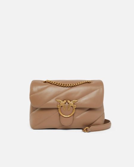 Classic Love Bag Puff Maxi Quilt Shoulder Bags Pinko Ginger Biscuit-Antique Gold