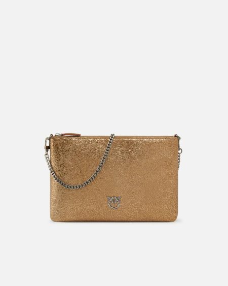 Clutch Bags Bronze-Old Silver Small Clutch Bag With A Laminated Leather Feel Pinko Galleria