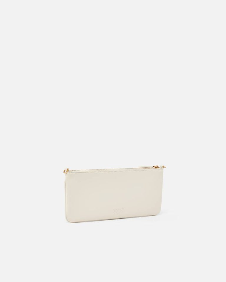 Clutch Bags Horizontal Flat Bag In Leather Pinko White+White-Antique Gold - Image 2