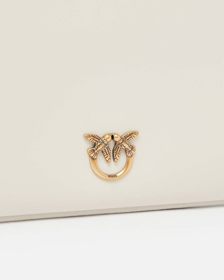 Clutch Bags Horizontal Flat Bag In Leather Pinko White+White-Antique Gold - Image 3