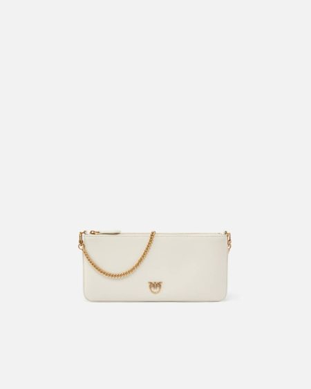 Clutch Bags Horizontal Flat Bag In Leather Pinko White+White-Antique Gold