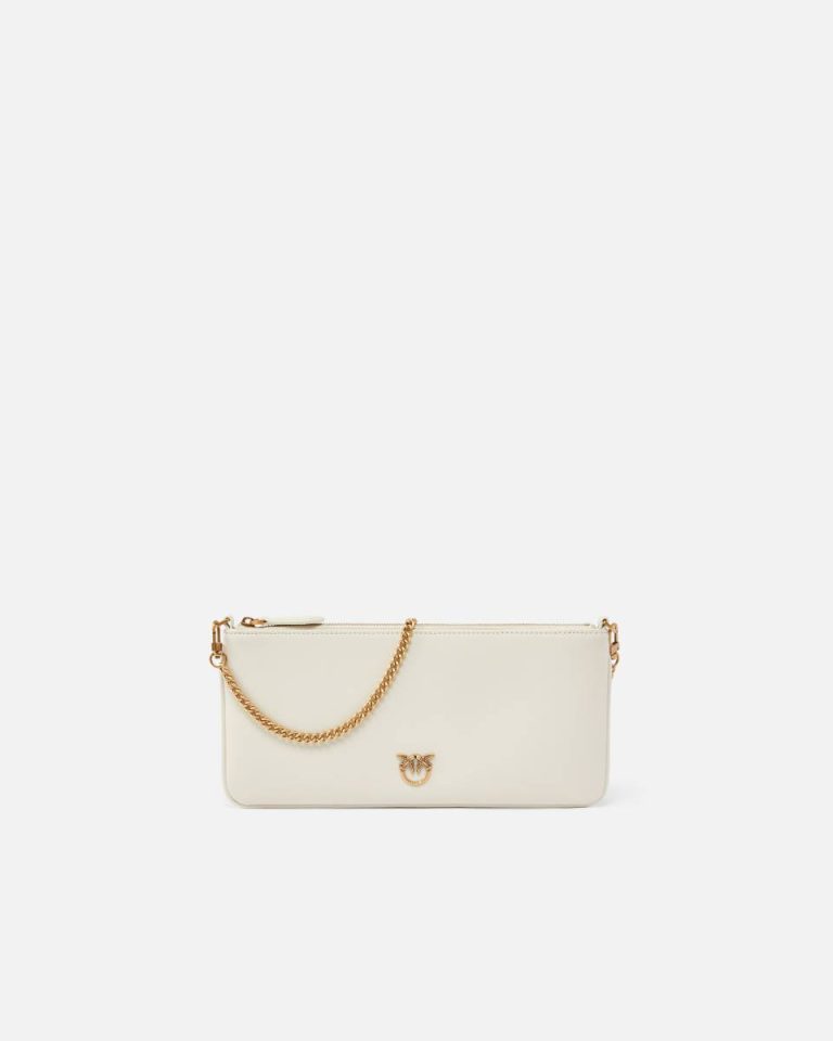 Clutch Bags Horizontal Flat Bag In Leather Pinko White+White-Antique Gold