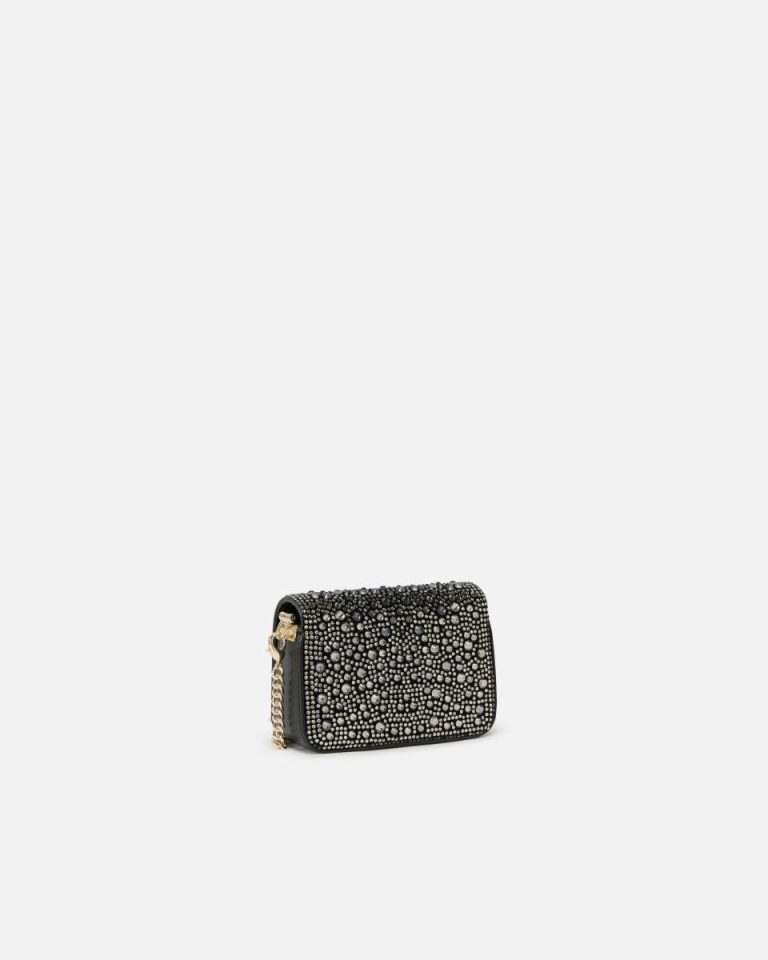 Clutch Bags Pinko Black-Light Gold Rhinestone-Detailed Micro Love Bag Clutch With Detachable Shoulder Strap - Image 2