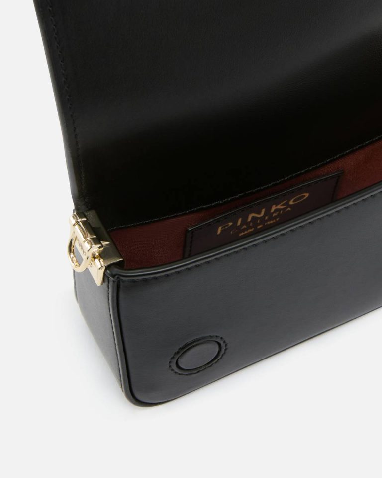 Clutch Bags Pinko Black-Light Gold Rhinestone-Detailed Micro Love Bag Clutch With Detachable Shoulder Strap - Image 4