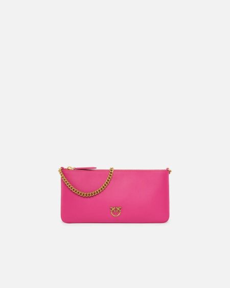 Clutch Bags Pinko Horizontal Flat Bag In Leather Pinko Pink-Antique Gold
