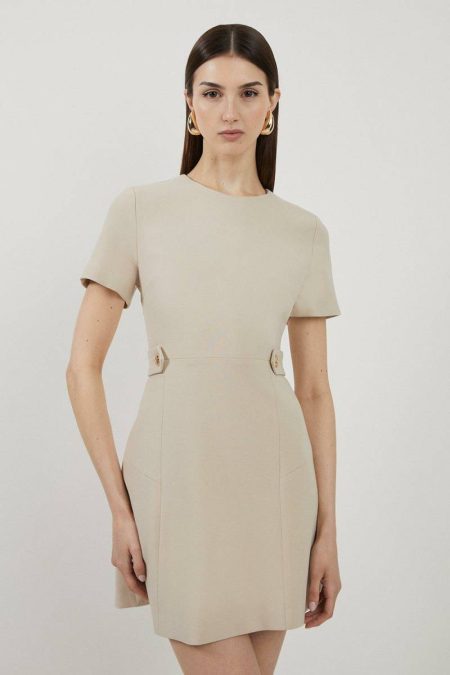 Compact Stretch Essential Waist Tab Detail Tailored Mini Dress Women Mini Dresses Camel Karen Millen