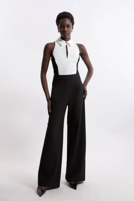 Compact Stretch Tailored Sleeveless Jumpsuit Tailoring Women Camel Karen Millen