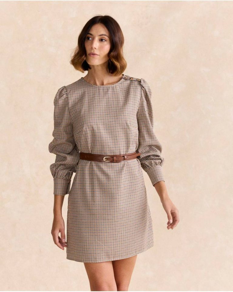 Coral Check Print Dress Dresses Camel Polín Et Moi Women - Image 2