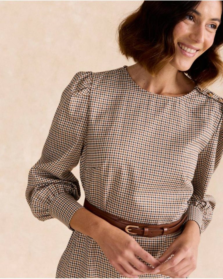 Coral Check Print Dress Dresses Camel Polín Et Moi Women - Image 3