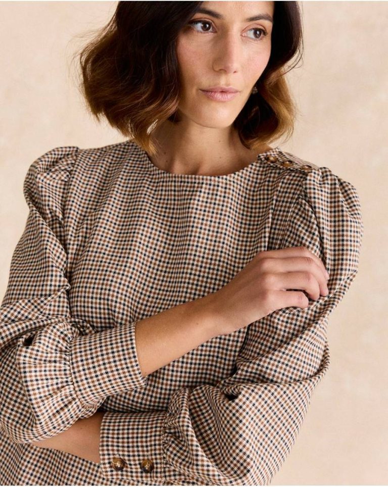 Coral Check Print Dress Dresses Camel Polín Et Moi Women - Image 5