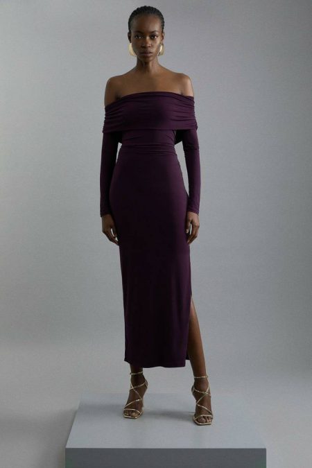Coral Karen Millen Midi Dresses Women Off The Shoulder Drapey Midi Dress