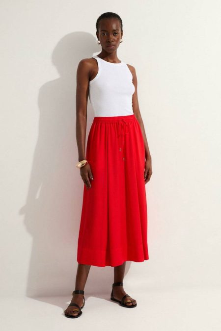 Coral Skirts Karen Millen Petite Premium Viscose Linen Tie Waist Woven Skirt Women