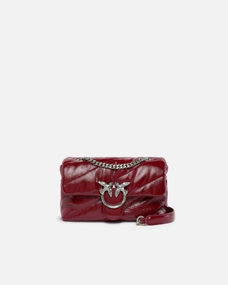 Cordovan Tan-Old Silver Pinko Galleria Love Bag Puff Crossbody Bag In Quilted Patent Leather Shoulder Bags
