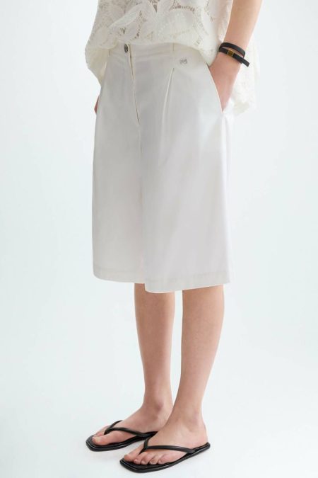 Cotton A-Line Bermuda Shorts With Pleats Purificacion Garci White Women Trousers