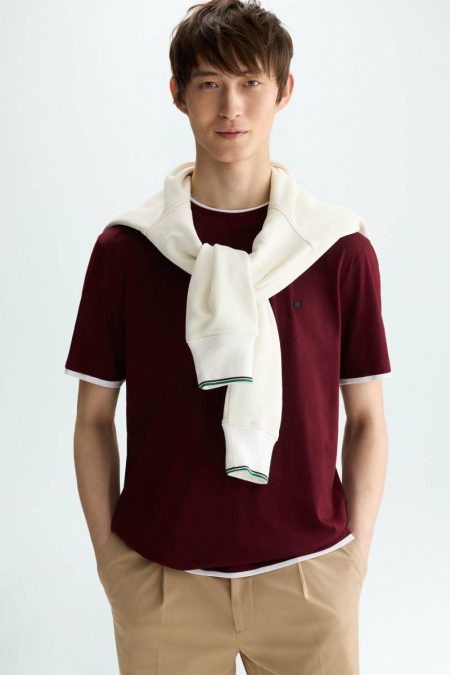 Cotton Double T-Shirt Men Purificacion Garci T-Shirts Burgundy
