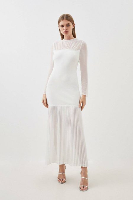 Cream Karen Millen Knitwear Petite Figure Form Woven Bandage Mix Dress Women