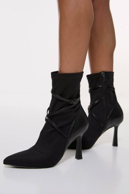 Cream Karen Millen Neoprene Buckle Detail Sock Boot Boots Women