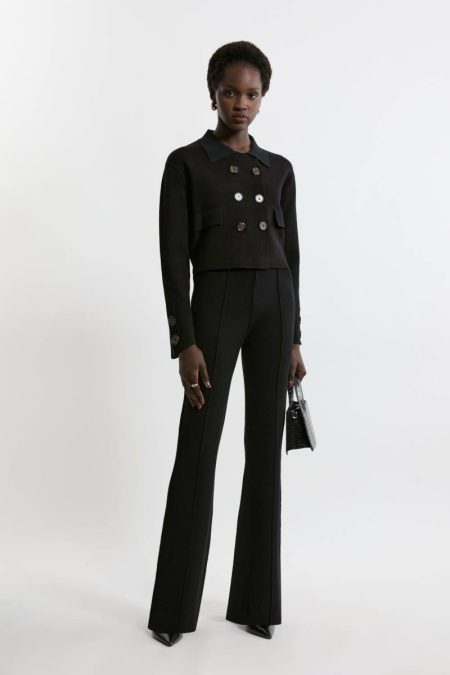 Cream Milano Knit Pocket And Zip Kick Flare Pants Knitwear Karen Millen Women