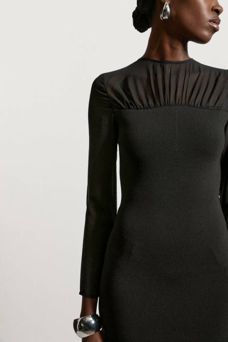 Cream Women Tailoring Karen Millen Bandage Figure Form Woven Mix Knit Dress