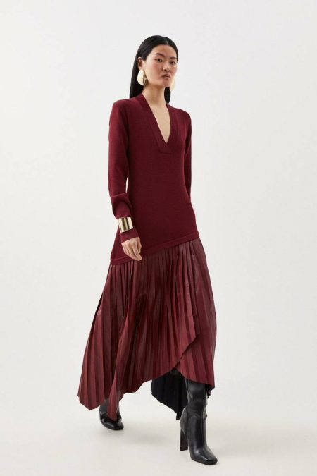 Cream Women Tailoring Karen Millen Pu Knit Belted Midi Dress