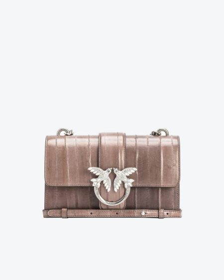 Crossbody Bags Beige - Iron-Old Silver Pinko Galleria Mini Love Bag One In Eel Skin