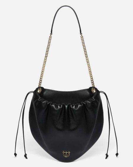 Crossbody Bags Black-Light Gold Gathered Nappa Leather Hobo Bag With Chain Shoulder Strap Pinko Galleria