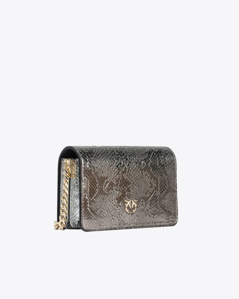 Crossbody Bags Charcoal-Light Gold Pinko Galleria Mini Love Bag Click In Punched Reptile Skin - Image 2