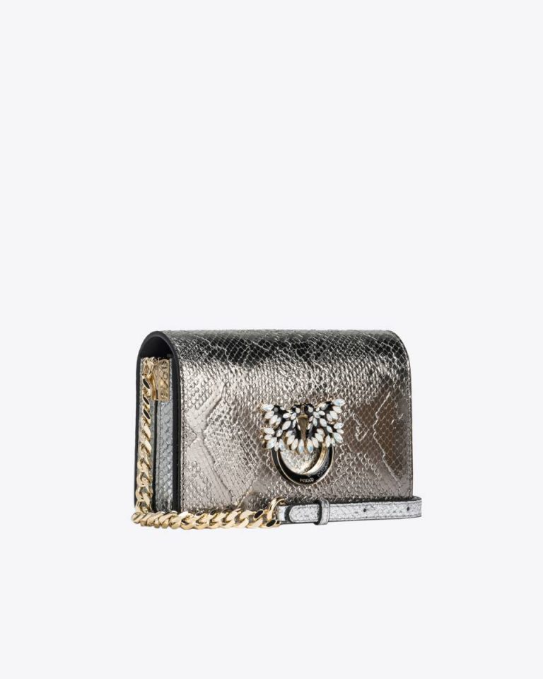 Crossbody Bags Charcoal-Light Gold Pinko Galleria Mini Love Bag Click In Punched Reptile Skin - Image 3
