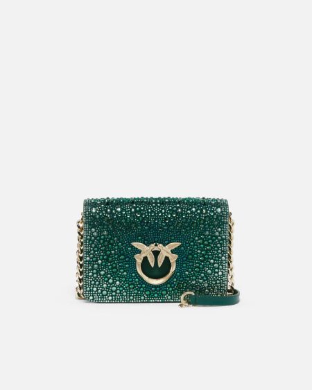 Crossbody Bags Dark Green-Light Gold Pinko Galleria Full-Rhinestone Mini Love Bag Click