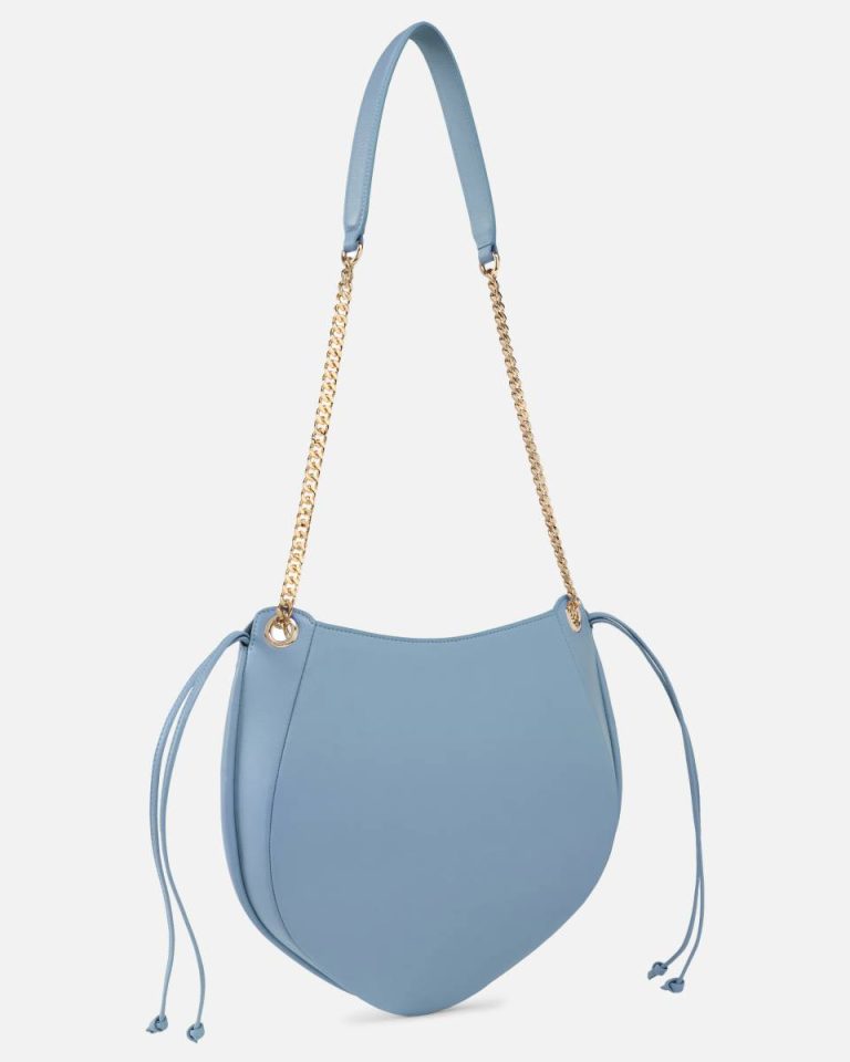 Crossbody Bags Gathered Nappa Leather Hobo Bag With Chain Shoulder Strap Pinko Galleria Dusty Blue-Light Gold - Image 2