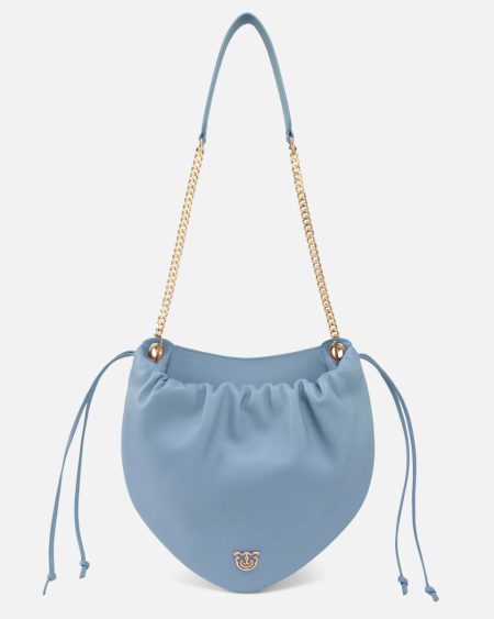 Crossbody Bags Gathered Nappa Leather Hobo Bag With Chain Shoulder Strap Pinko Galleria Dusty Blue-Light Gold
