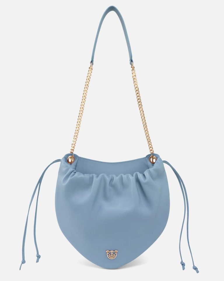 Crossbody Bags Gathered Nappa Leather Hobo Bag With Chain Shoulder Strap Pinko Galleria Dusty Blue-Light Gold