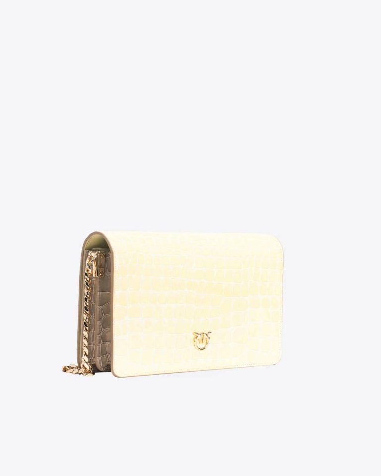 Crossbody Bags Pinko Galleria Classic Love Bag Click In Shiny Two-Tone Crocodile-Print Leather Hay-Light Gold - Image 2