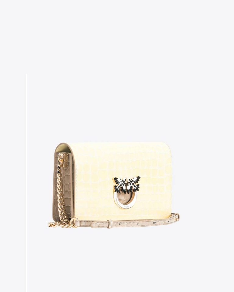 Crossbody Bags Pinko Galleria Classic Love Bag Click In Shiny Two-Tone Crocodile-Print Leather Hay-Light Gold - Image 3