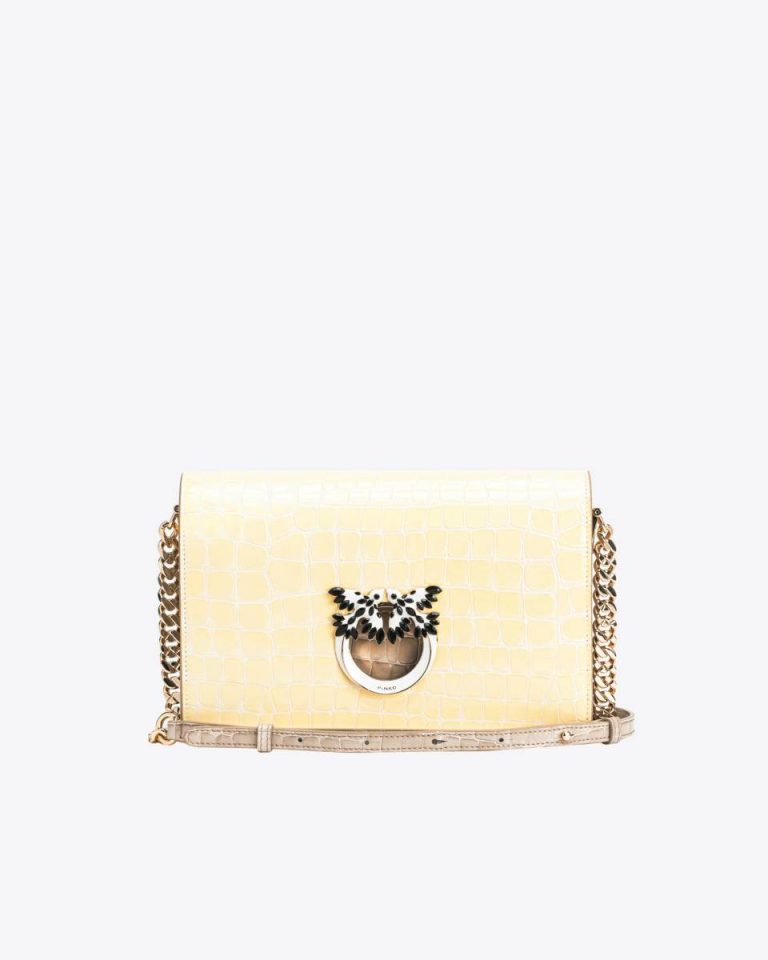 Crossbody Bags Pinko Galleria Classic Love Bag Click In Shiny Two-Tone Crocodile-Print Leather Hay-Light Gold