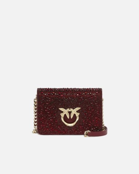 Crossbody Bags Pinko Galleria Full-Rhinestone Mini Love Bag Click Cordovan Tan-Light Gold