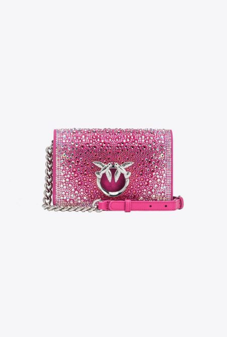 Crossbody Bags Pinko Galleria Full-Rhinestone Mini Love Bag Click Fuchsia Pink-Shiny Nickel