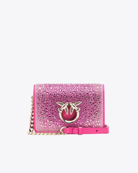 Crossbody Bags Pinko Galleria Full-Rhinestone Mini Love Bag Click Pinko Pink-Light Gold