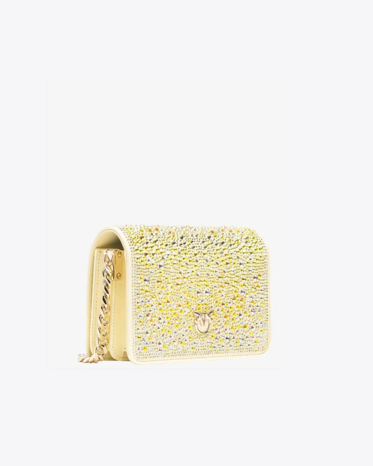 Crossbody Bags Pinko Galleria Full-Rhinestone Mini Love Bag Click Safari Beige-Light Gold - Image 2